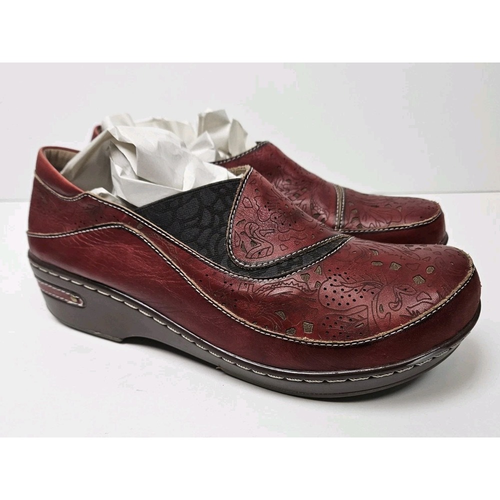 L' Artiste Spring Step Red Clogs Mules 42 Womens US 10.5 Comfort Wedge Leather